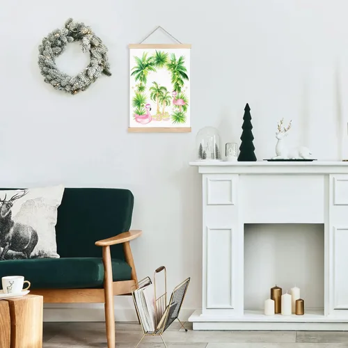 Miniatura 6 de FDHSPAAM Decoración de pared de flamenco de Navidad rosa y verde, decoraciones de Navidad tropicales, pósteres de arte de pared para el hogar