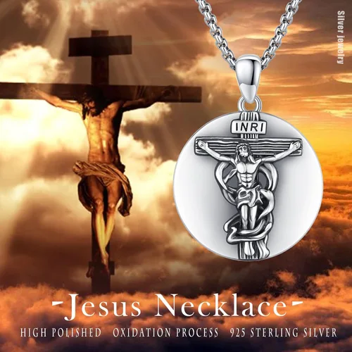 Miniatura 230 de Collar con colgante de plata de ley 925 con medalla de San Patrón, joyería religiosa para hombres y mujeres, con cadena de acero inoxidable 316L