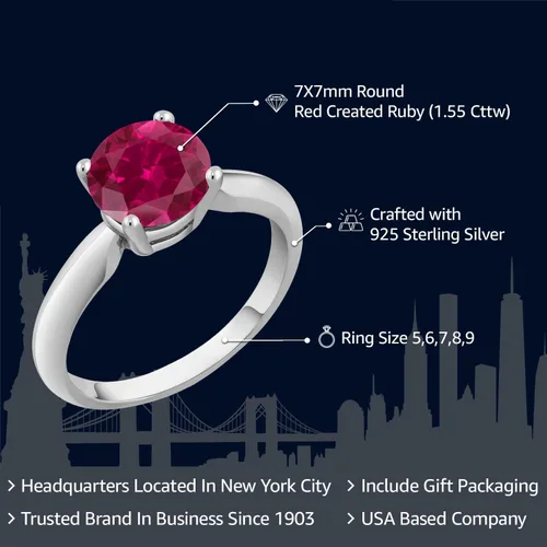 Miniatura 2 de Gem Stone King Anillo de compromiso solitario redondo de plata de ley 925 de 0.276 in con piedra natal Anillo de compromiso de boda aniversario