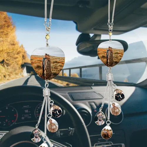 Miniatura 9 de WERWAES Los accesorios personalizados personalizados del espejo retrovisor del coche personalizan el colgante colgante de cristal de la foto