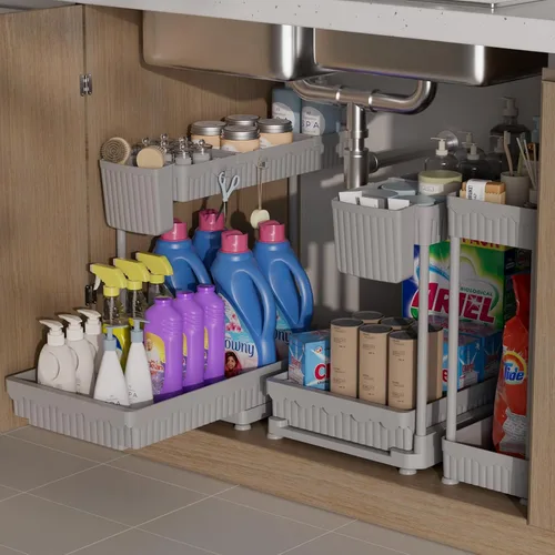 Miniatura 9 de Sevenblue Paquete de 3 Organizadores Multiusos para Debajo del Fregadero y Almacenamiento, Organizador de Gabinete Extraíble en Forma de L 2025