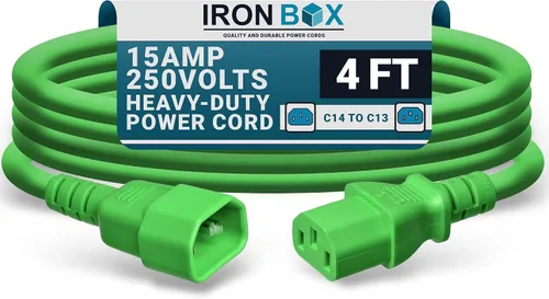Miniatura 40 de IronBox Electric - Cable de Alimentación C14 a C13 de Servicio Pesado, 15A, 250V, Cable de Extensión para Computadora 14/3 AWG - Cables