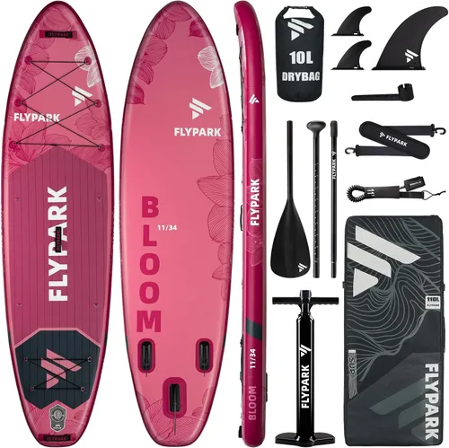 Flypark 11'x34 Inflatable Paddle Boards, Extra Wide SUP for 420lbs/3Adults, Yoga Stand Up Paddle Board, 110L Backpack, 15 D-Rings, Shoulder Strap,