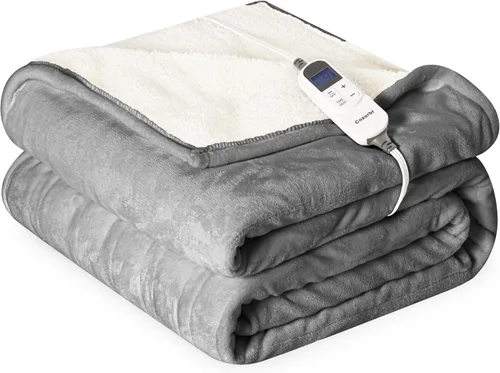 Miniatura 13 de Manta eléctrica térmica de 50"x60", manta de franela suave y sherpa reversible con 10 ajustes de calor, 12 configuraciones de temporizador y apagado
