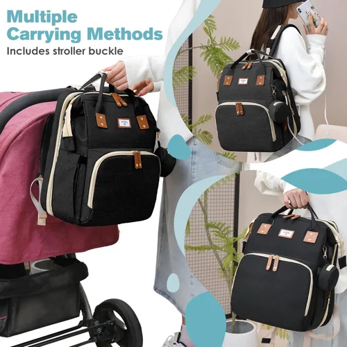 Miniatura 4 de JSTPRO Mochila para pañales, bolsa de pañales grande impermeable y ligera con cambiador, bolsillos aislados, puerto USB, bolsa de viaje para mamá