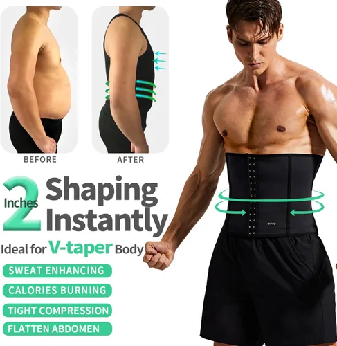 Miniatura 2 de BVVU Entrenador de cintura para hombre, reductor de cintura, control de abdomen, sauna, cinturón de sudor, envoltura para el estómago, soporte