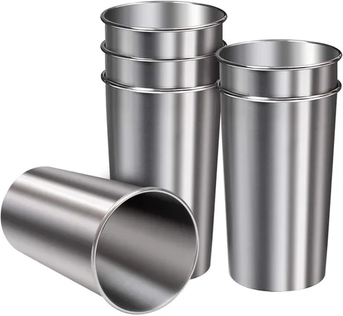 Ruisita Paquete de 6 vasos de acero inoxidable de 20 onzas, de metal, inastillables, apilables, para adultos o niños (20 oz/20.3 fl oz)