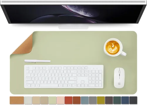 Miniatura 32 de Tapete de escritorio grande de corcho natural y cuero, tapete de escritorio ecológico, protector de escritorio de doble cara, tapete de teclado Café
