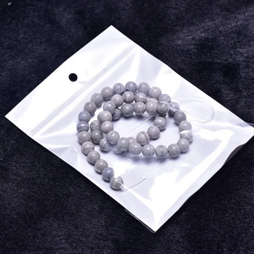 Miniatura 3 de Cuentas sueltas redondas de jaspe a rayas grises naturales de 0.394 pulgadas para la fabricación de joyas Nacklace (38-40 unidades)