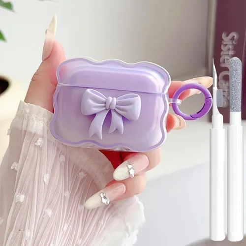 Miniatura 19 de Bonita funda transparente para AirPods Pro 2/1 Gen, diseño de lazo 3D femenino, funda protectora y a prueba de golpes de TPU suave Kawaii para Apple