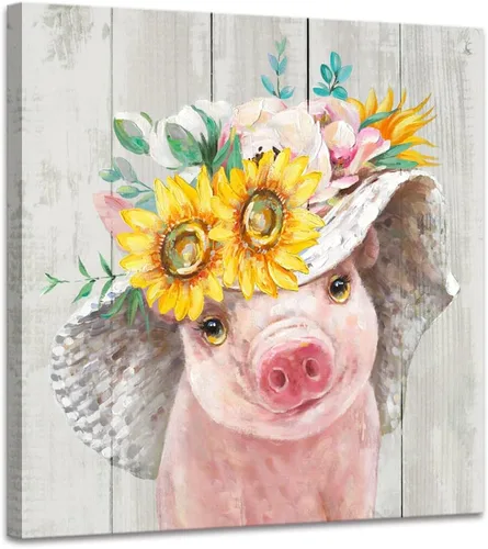 Miniatura 7 de Divertidas imágenes de cerdito y cerdo mariposa rosa, arte de pared, decoración de pared de granja, lienzo de animales de granja, mural