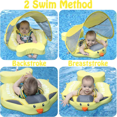 Miniatura 3 de Mambobaby Flotador de natación para bebé con toldo, flotador de bebé sólido no inflable, material de cuero suave impermeable y agradable a la piel