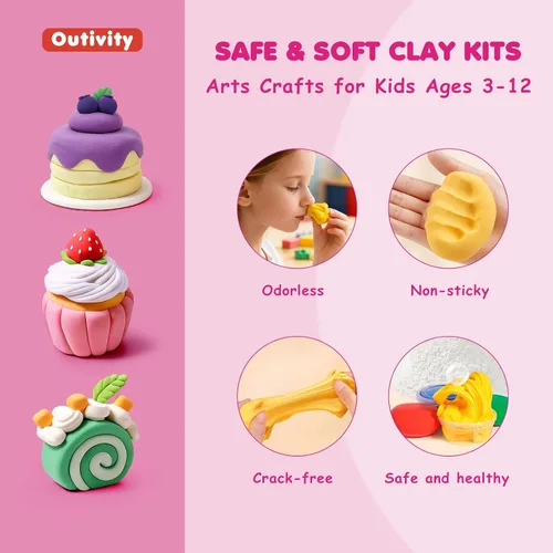 Miniatura 5 de Kit de arcilla seca al aire para niños, 12 manualidades modelado de arcilla mágica, kits de arcilla con herramientas de escultura y tutoriales