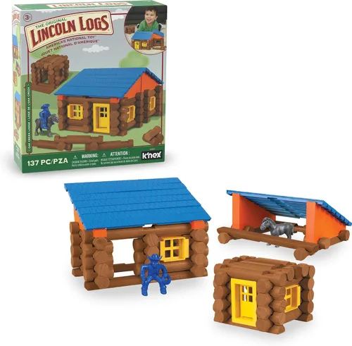 LINCOLN LOGS - Cabaña de Oak Creek - 137 piezas - Troncos de madera real - Edades 3+ - Mejor set de regalo de construcción retro para niños/niñas -