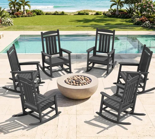 Miniatura 59 de KINGYES Mecedoras de polietileno de alta densidad para exteriores, sillas mecedoras para patio con soporte de 330 libras, balancín suave para porche