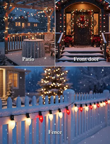 Miniatura 9 de Luces de Navidad C9 rojas y blancas de 25 pies, cadena de luces de Navidad C9 impermeables con 26 bombillas rojas y blancas, luces de Navidad Luz
