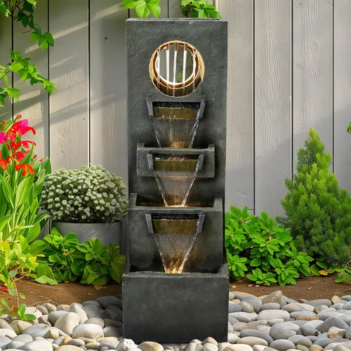 Miniatura 11 de Naturefalls Fuente de agua y cascadas para exteriores de 39.7 pulgadas de alto, fuente de jardín grande con luces LED, 5 niveles en cascada, fuentes