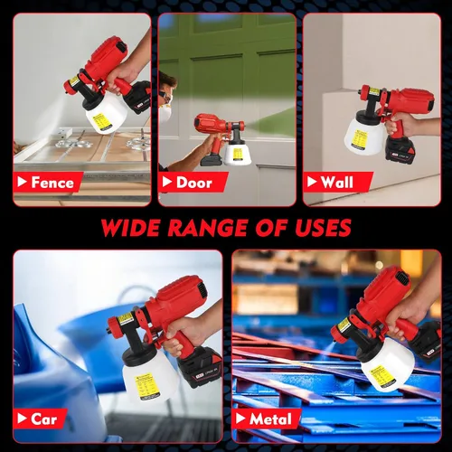 Miniatura 8 de Pulverizador de pintura inalámbrico para batería Milwaukee de 18 V, pulverizadores de pintura para interior del hogar HVLP eléctrico sin aire