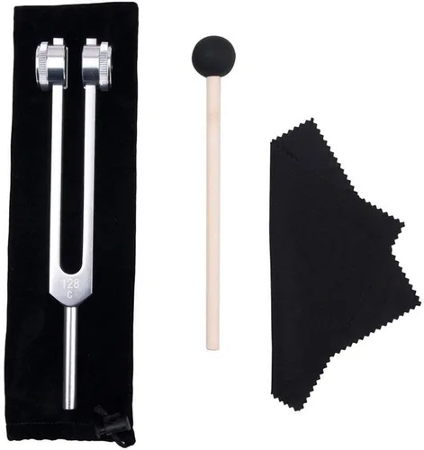 Tenedor de afinación, 128 Hz, pesas de aluminio de grado clínico nervioso/sensorial con martillo de silicona y paño de limpieza, empaquetado en