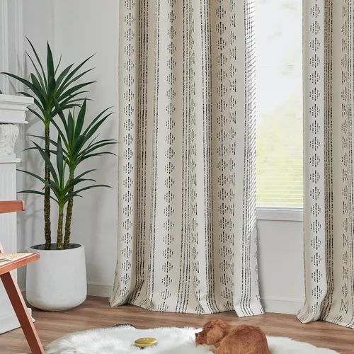 Miniatura 6 de Vangao Cortinas bohemias 100% opacas de 63 pulgadas de largo, para dormitorio, sala de estar, estampado geométrico, oscurecimiento de la habitación