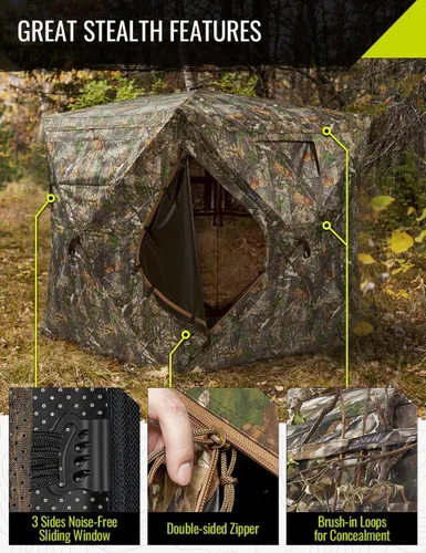 Miniatura 3 de TIDEWE Hunting Blind 270°See Through with Carrying Bag for Turkey Hunting, Pop Up Ground Blinds, Portable Resilient Hunting Tent