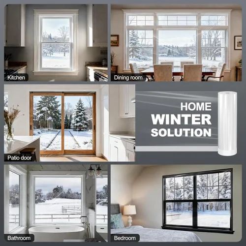 Miniatura 6 de Kit de aislamiento para ventanas, plástico para ventanas de 63 pulgadas x 33 pies para winterización, cinta de doble cara para aislamiento