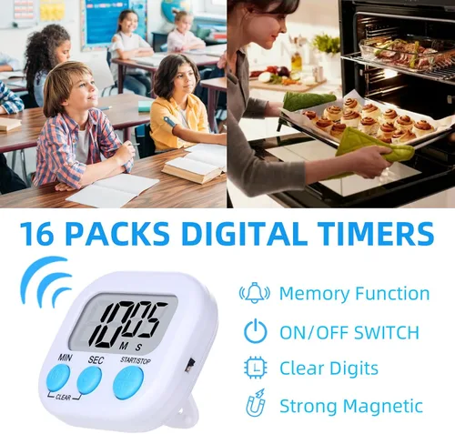 Miniatura 3 de 16 paquetes de temporizador digital multifunción temporizadores electrónicos para aula, pequeño cronómetro magnético de cuenta regresiva, mini reloj
