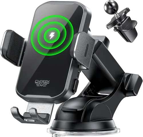 Soporte inalámbrico con cargador de coche para teléfono, carga rápida de 15W, soporte de teléfono con sujeción automática para el salpicadero del