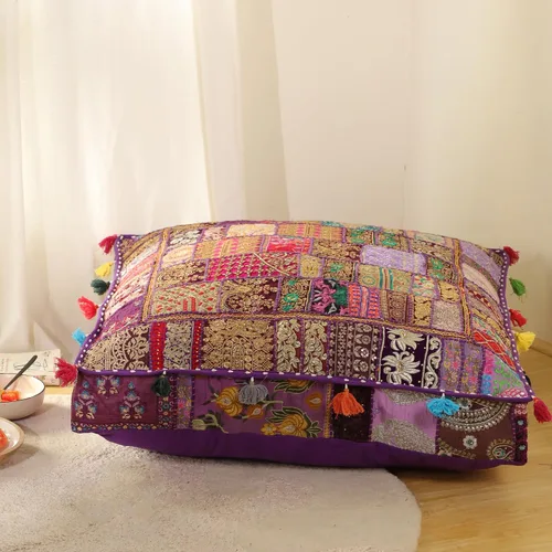 Miniatura 9 de THE ART BOX Almohadas de Suelo y Fundas de Cojín de Algodón Patchwork Vintage Boho Bordadas, Puf para Perro, Puf de Asiento, Almohada de Meditación