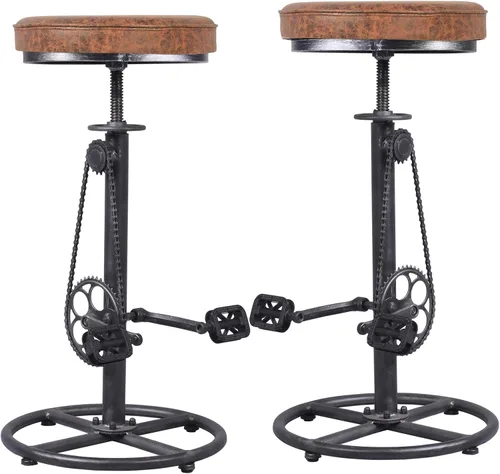 Miniatura 11 de Juego de 2 taburetes de bar industriales, giratorios, vintage, para café, cocina, comedor, isla, reposapiés, pedal de bicicleta, extra alto, altura