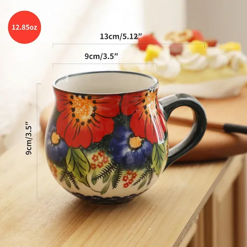 Miniatura 6 de ALMA Tazas de café de cerámica de 12 oz/12.8 fl oz, taza de café única para mujeres, aptas para horno de microondas, flores de la selva