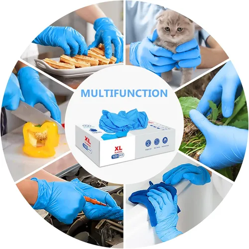 Miniatura 3 de squish Guantes desechables, color azul, de vinilo Synmax, guantes de examen no estériles, sin polvo, sin látex, suministros de limpieza, seguros