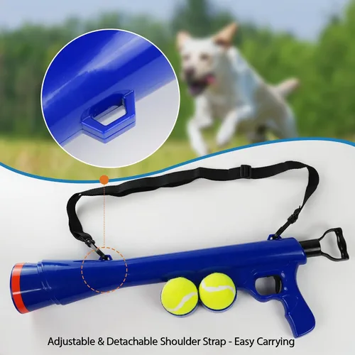 Miniatura 4 de Lanzador de pelotas para perros para mascotas, lanzador de pelotas de perro con 2 pelotas de tenis y correa para el hombro, juguete lanzador de Verde