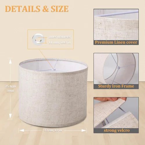 Miniatura 3 de Juego de 2 pantallas de lámpara de tambor, pantalla para lámparas de mesa, lámpara de pie, 13 pulgadas superior x 13 pulgadas inferior x 10 pulgadas