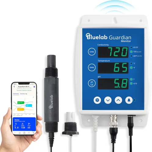 Bluelab Guardian Monitor Wi-Fi en línea para mediciones de pH, temperatura y conductividad en tiempo real (TDS/PPM) en agua con calibración, medidor