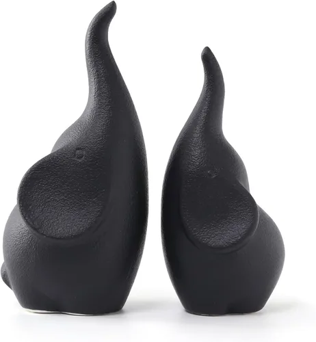 Figuras de elefante de cerámica con tronco arriba, par de parejas amorosas estatuas de elefante, pequeñas esculturas africanas para decoración del