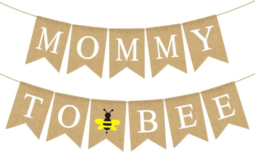 Rainlemon Cartel de arpillera de yute para mamá y abejorro, tema de abejorro para niño, niña, baby shower, decoración de fiesta
