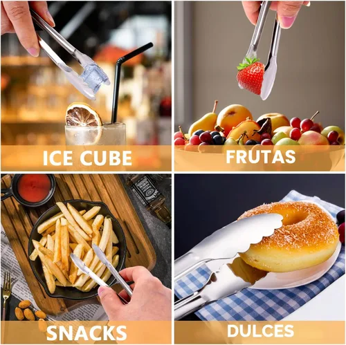 Miniatura 5 de Paquete de 12 pinzas pequeñas para servir, XEVOM pinzas de acero inoxidable para azúcar, mini pinzas para aperitivos, pinzas de cocina de metal