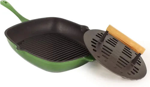 Miniatura 10 de BergHOFF Cast Iron2Piece Grill Set - Prensa para parrilla y prensa para carne, rojo