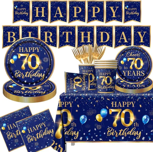 Miniatura 14 de Decoración de cumpleaños número 16 para hombres - Juego de 142 piezas de vajilla azul marino y dorada para cumpleaños (sirve para 20) Incluye