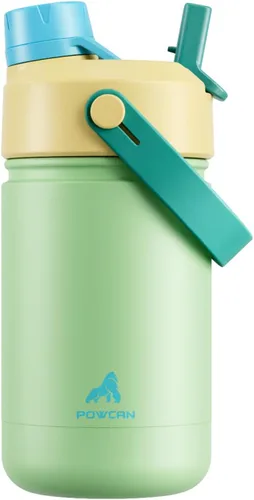 Miniatura 60 de POWCAN - Botella de agua con aislamiento de 18 onzas, con tapa de boquilla y pajilla 2 en 1, fría 24 horas, a prueba de fugas, apta para portavasos