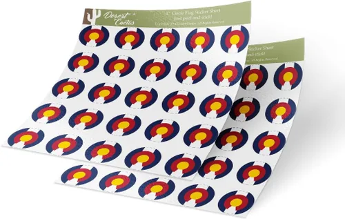 Colorado CO - Calcomanía de la bandera del estado de 1 pulgada, redonda, dos hojas, 50 piezas en total con logotipo de niños, álbum de recortes,