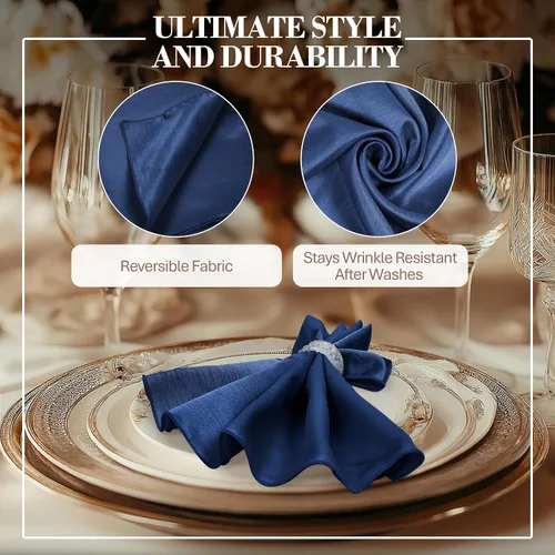 Miniatura 3 de Ultimate Textile -1 docena de servilletas reversibles Shantung Satin - Majestic - Servilletas de tela Majestic de 17 x 17 pulgadas, color azul marino