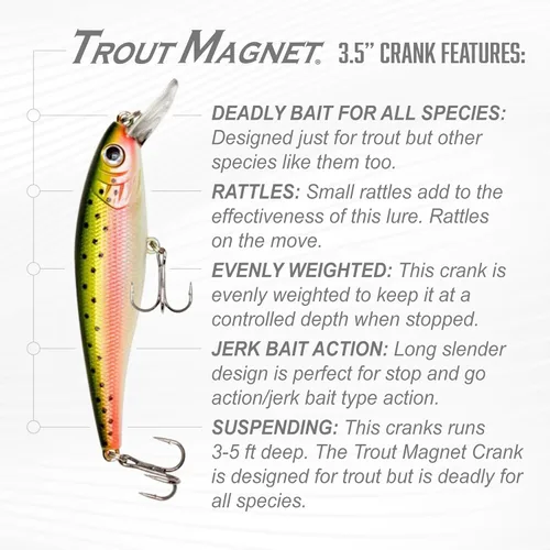Miniatura 3 de Trout Magnet Trout Crank Top Water Fishing Bait, Runs 2-4 Feet Depth with Small Rattles for High Effectiveness, Great Fishing Lure for Freshwater zg