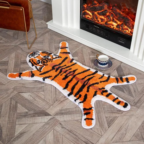 Miniatura 2 de Alfombra personalizada con estampado de tigre, bonita alfombra de felpa de tigre sintético, antideslizante, decoración del hogar, tapete esponjoso