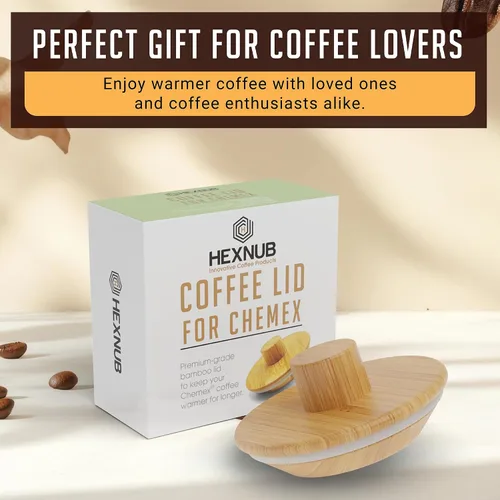 Miniatura 7 de HEXNUB - Tapa de retención de calor de bambú para cafetera Chemex Accesorio para jarra para cafeteras Bodum y Cosori, mantiene el café caliente