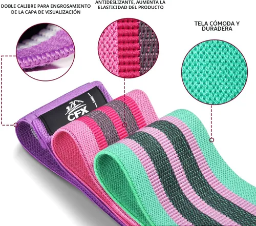 Miniatura 3 de CFX Resistance Bands Set, Exercise Bands with Non-Slip Design for HIPS & Glutes, 3 Levels Workout Bands for Women and Men, Booty Bands for Home