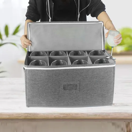 Miniatura 7 de Boczif Cajas de almacenamiento para copas de vino, cajas de almacenamiento de copas con divisores, recipientes de almacenamiento de cristalería