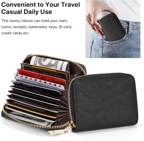 Miniatura 3 de CORALDAISY Cartera de piel vegana con tarjetero para tarjetas de crédito con cremallera, 1-negro, Mini