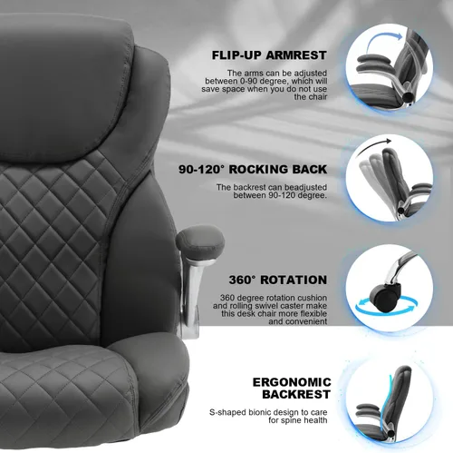 Miniatura 4 de Silla de oficina ejecutiva grande y alta, sillas de escritorio ergonómicas con respaldo alto de piel sintética con ruedas, silla de gestión mecedora